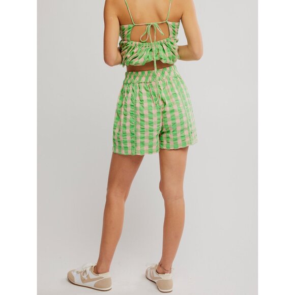FREE PEOPLE Get Free Seersucker Pull On Shorts / Exotic Lime Combo - Picture 8 of 13